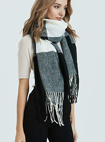 Wander Agio Women's Fashion Long Shawl Big Grid Winter Warm Lattice Large Scarf - color: Big Plaid Black