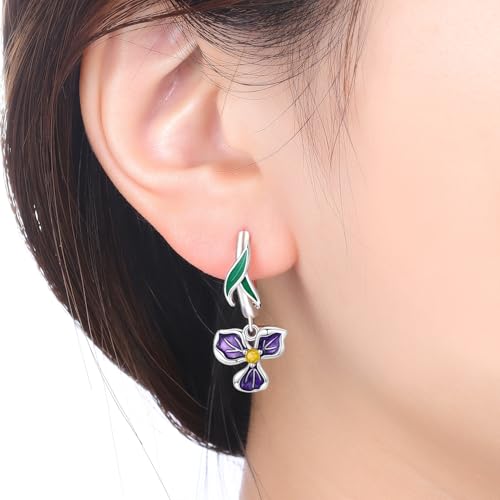 925 Sterling Silver Drop & Dangle Earrings for Women,Butterfly Dragonfly and Bee|Flower and leaf Earrings, Suitable for Sensitive Ears Fashion Jewelry Gift- Hypoallergenic Earrings - color: Purple iris