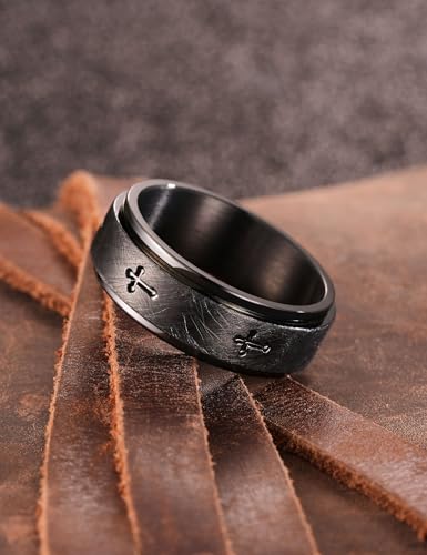 King Will 8mm Black/Gold/Silver Prayer Stainless Steel Ring - color: Black-Cross All
