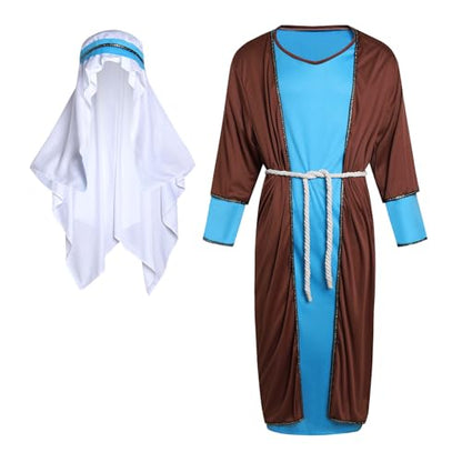 Shepherd Joseph Costume for Men Adult Jesus Nativity Tunic Robe Middle East Biblical Times Cosplay Outfit - size: Medium