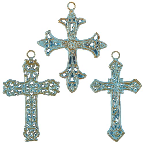 3 Pcs Cast Iron Crosses Wall Decor, Metal Decorative Cross Wall Hanging - size: 5.1" x 6.5"