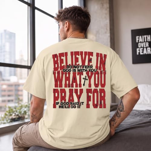BINTEHGS Men's Christian Faith T-Shirts Inspirational Bible Verse Shirt Cross Oversized Tshirts for Men Jesus Graphic Tees - color: Apricot, size: X-Large