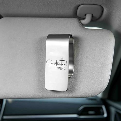 FEELMEM Protected Psalm 91 Stainless Steel Car Visor Clip Inspirational Bible Verse Gift Driving Safety Prayer Religious Gift