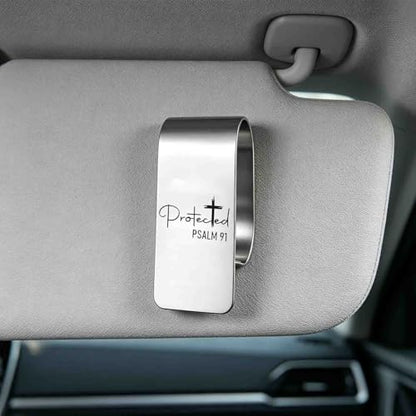 FEELMEM Protected Psalm 91 Stainless Steel Car Visor Clip Inspirational Bible Verse Gift Driving Safety Prayer Religious Gift