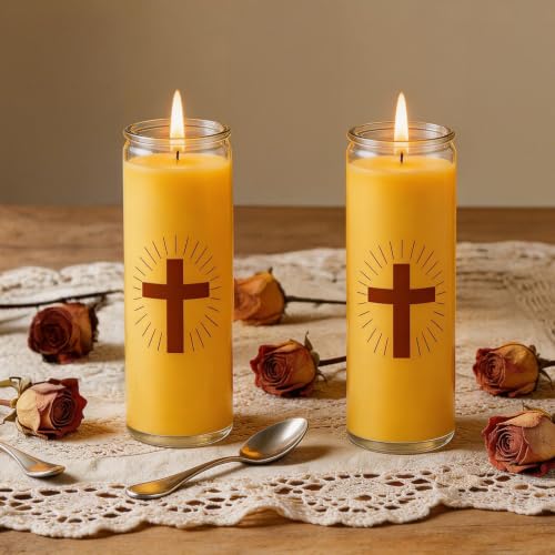 2 Pack Beeswax Prayer Candles, Devotional Candles in Glass - size: 2