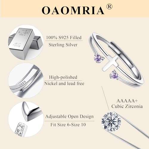 S925 Sterling Silver Cross Rings Birthstone Rings Christian Jewelry for Women Daughter, Easter Gifts, Confirmation and Baptism Gifts - color: 6-Jun