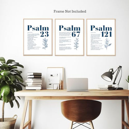 Blue Set of 3 Poster Bible Verse Wall Art,Psalm 23 Christian Wall Decor - color: Psalm of David