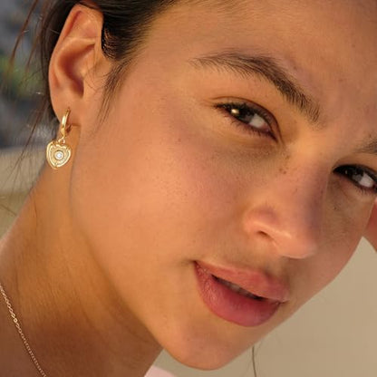 VACRONA Gold Heart Hoop Earrings Huggie Earrings for Women 14k Gold Plated Small Hoops Earrings - color: Love Heart-Gold