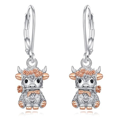 Vito Moonstone Turquoise Drop Earrings for Women, 925 Sterling Silver Hooks - style: Highland Cow