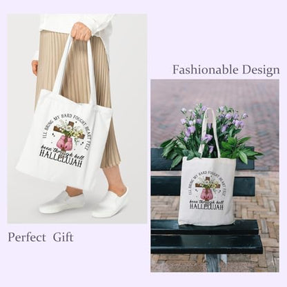Chicimln Christian Goose Tote Bag, off to Praise the Lord Bible Verse Canvas Tote Bags - color: White 06