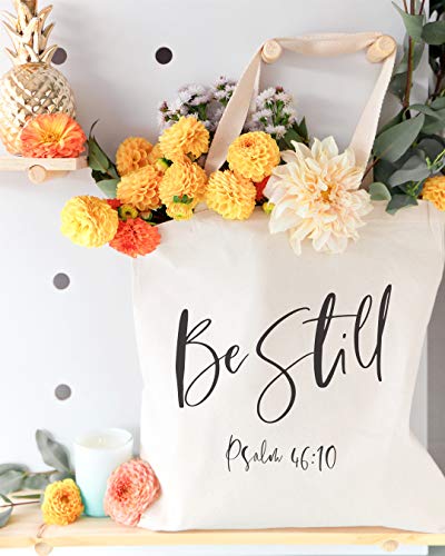 The Cotton & Canvas Co. Beach, Grocery, Farmers Market, Shopping and Travel Reusable Shoulder Tote and Handbag … - style: Be Still, Psalm 46:10