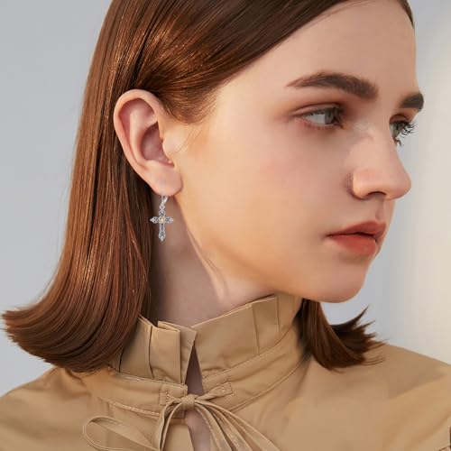 LONAGO Cross Earrings for Women 925 Sterling Silver Vintage Cross with Birthstone Drop Earrings - color: November