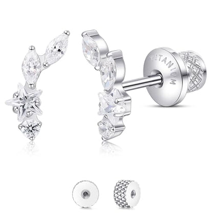 Limerencia Titanium Flat Back Screw Back Stud Earrings for Women Men - color: Silver 8