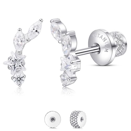 Limerencia Titanium Flat Back Screw Back Stud Earrings for Women Men - color: Silver 8