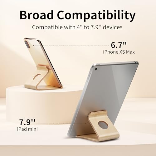 Cell Phone Stand for Desk - Office Wood Portable Desktop Phone Holder for Bed - color: Birch