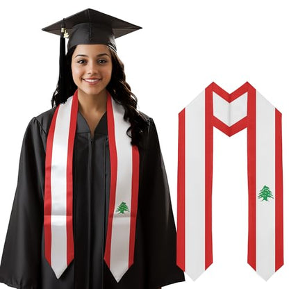 Graduation Satin Sash Scarf 72" Stole - color: Lebanon Flag