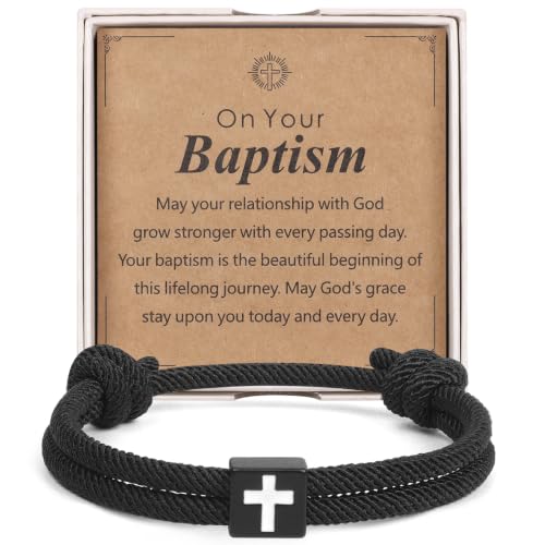 Cross Bracelet for Boys Baptism First Communion Confirmation - color: Black