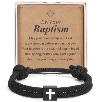 Cross Bracelet for Boys Baptism First Communion Confirmation - color: Black