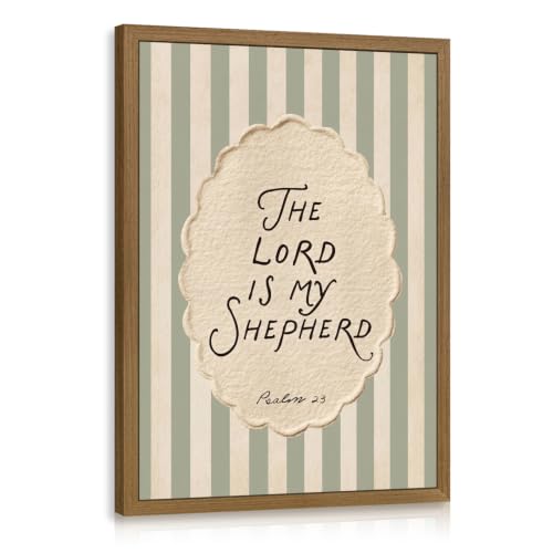 Dynazo Wood Framed Christian Faith Wall Art, Psalm 23 Scripture Decor, The Lord Is My Shepherd Bible Verse Poster Print, Green Stripe Inspirational Religious Artwork for Church Bedroom 16x24 Inch - color: GodScripture, size: 24"L x 16"W