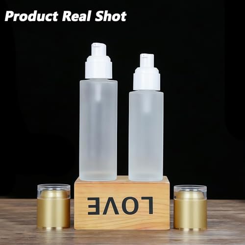 QUUPY 3Pack 50ml / 1.7 fl oz Empty Clear Frosted Glass Refillable Pump Bottles - Portable Travel Dispenser Containers for Lotion Cream Gel Foundation - size: 50ml