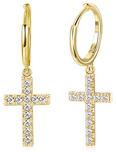 MILACOLATO 925 Sterling Silver Dangle Earrings for Women Hypoallergenic - color: gold-cz cross