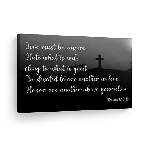 Smile Art Design Romans 12:9-10 Bible Verses Canvas Print Scripture Wall Decor Love Must Be Sincere Jesus Lord God Christ Pray Cross Religious Living Room Bedroom Christian Gift Home Decor - 8x12 - color: Scripture Quote Wall Art H08, size: 12"L x 8"W