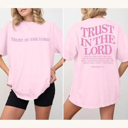 Trust in The Lord Christian Shirts God Faith Religious T Shirts Oversized Jesus Tshirt Women Bible Verse Tee Tops - color: Pink, size: X-Large