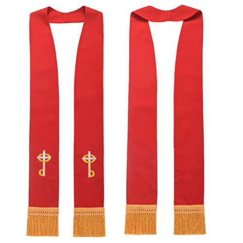 BLESSUME Church Clergy Pastor Cross Embroidered Stole - color: Red 2