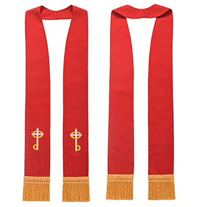 BLESSUME Church Clergy Pastor Cross Embroidered Stole - color: Red 2