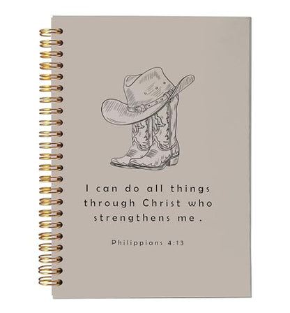 VNWEK Western Cowboy Christian Spiral Notebook Journal 5.5 x 8.3 Inch, Western Christian Gifts for Women, Philippians 4:13 Bible Verse Religious Lined Hardcover Spiral Notebook - color: Western Cowboy Christian