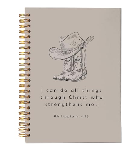 VNWEK Western Cowboy Christian Spiral Notebook Journal 5.5 x 8.3 Inch, Western Christian Gifts for Women, Philippians 4:13 Bible Verse Religious Lined Hardcover Spiral Notebook - color: Western Cowboy Christian