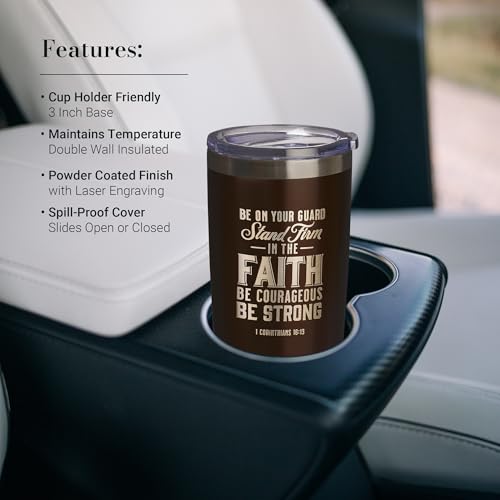 Christian Art Gifts Stainless Steel Double Wall Vacuum Insulated Tumbler 18 oz - color: Brown/Stand Firm