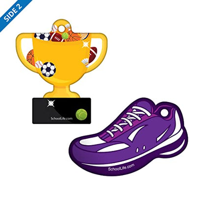 2024 School Field Day 100 Students Pack. Six Items per Student: 1- Ribbon, 1-2.25" Ribbon Topper Sticker, 1- Trophy Brag Tag, 1- Shoe Brag Tag, 1-3D Flexible Brag Stick, & 1- Purple Cable Ring - size: 100 Student Packs