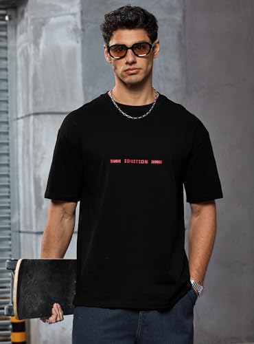 Herberton Men's Graphic T-Shirt Loose Fit Cotton Fashion Casual Streetwear Crewneck Short Sleeve Tee (S-XXL) - color: Black, size: Small