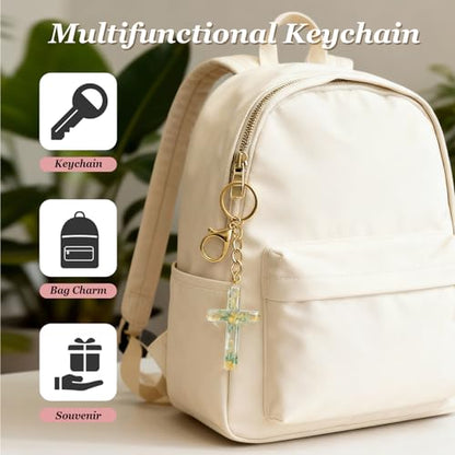 Angyape Cute Christian Cross Keychain for Women Purse Bag Charms Car Key Rings Accessories Flower Design Jesus Faith Gifts - color: B: Blue Keychain