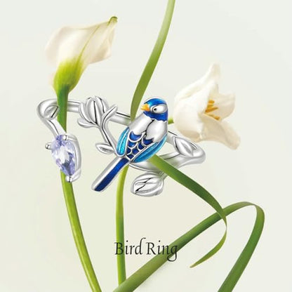 MUNDELL Blue Turtle Koi Fish Adjustable Ring Bird Animal Open Ring Seahorse Chameleon Wrap Finger Rings for Women Statement Ring - color: Indigo Blue