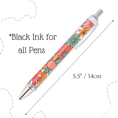8PC Boho Pens Bohemian Rainbow Hippie Daisy Floral Cactus Highland Country Cow Western Black Pen Office School Supplies Accessories Summer Party Favors Stationery Gift Set For Women Friends Coworkers - style: Bohemian