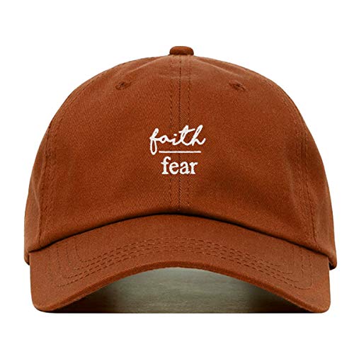 Faith is Greater Than Fear Baseball Hat, Embroidered Dad Cap, Unstructured Adjustable Strap Back (Multiple Colors) - color: Burnt Orange