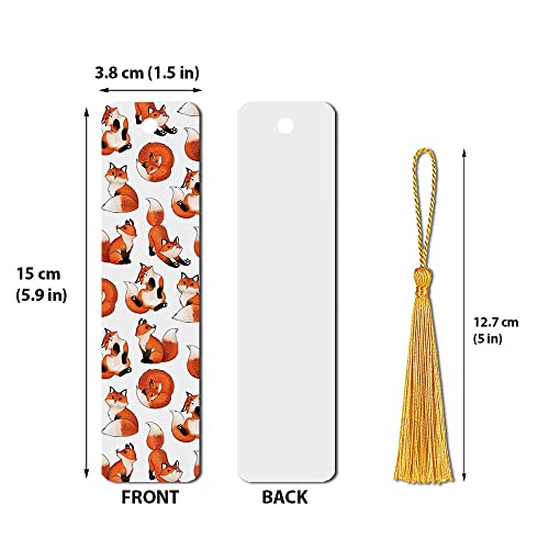WIRESTER Set of 2 Metal Bookmarks with Light Gold Tassel for Students, Reader, Teachers, Book Lovers - Red Fox Funny Playful Postures, Chicken Pattern - color: Red Fox Funny Playful Postures, Chicken Pattern