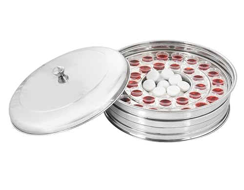 VJR Communion Tray for Churches with Lid, 33-Cup Stainless Steel Communion Set with Reusable Cups, Stackable Church Communion Serving Tray with Bread Plate, Silver, Rust Resistant - style: Bread Plate set 1