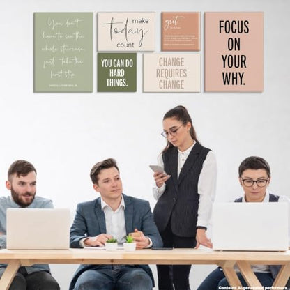 Framed Motivational Office Wall Decor, Set of 6 Boho Inspirational Prints - color: Office