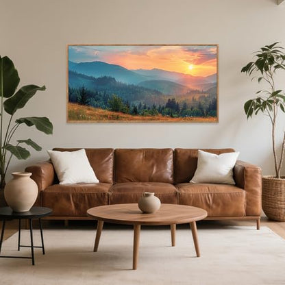 Aurlan Mountain Sunset Framed Canvas Wall Art 40x20 Inch - color: Boho Mountain Sunset Landscape, size: 40"L x 20"W