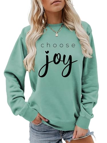 Choose Joy Sweatshirt Women Christian Be Kind Positive Crewneck Sweater Top - color: 1-light Green, size: Large