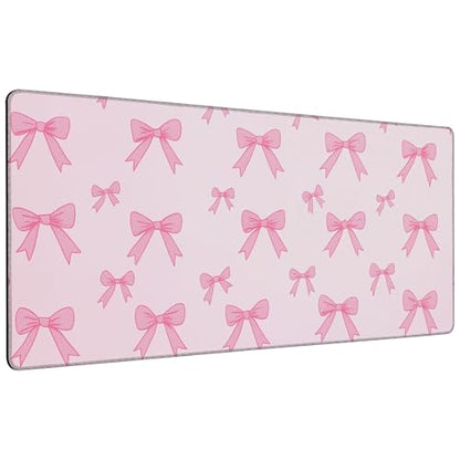 Pink Bow Mouse Pad,35.4 x 15.7 Inch Large Mouse Mat Non-Slip Rubber Stitched Edges for Writing Desk,Office,Home,Laptop - color: Pink Bow, size: 35.4L x 15.7W inches