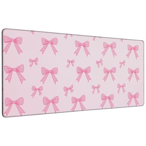 Pink Bow Mouse Pad,35.4 x 15.7 Inch Large Mouse Mat Non-Slip Rubber Stitched Edges for Writing Desk,Office,Home,Laptop - color: Pink Bow, size: 35.4L x 15.7W inches