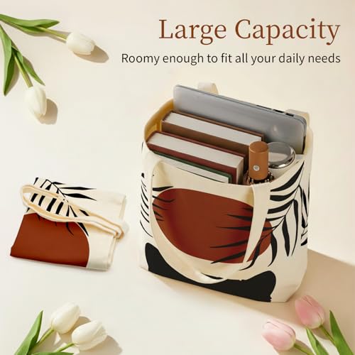 Canvas Tote Bag for Women with Zipper Cute - color: Boho Cat