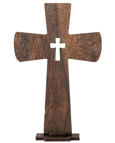 12 Inch 12 Pcs Wooden Crosses for Craft Unfinished Wood Tabletop Cross Nativity Wood Cross Standing Cross Centerpieces for Christmas Easter Church Sunday First Communion Baptism Decorations