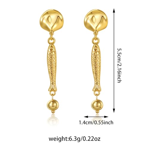 GZQ 14K Gold Fish Dangle Earrings for Women, Lightweight Hypoallergenic Drop Huggie Hoop Earrings for Daily Wear Beach Vacation - color: C