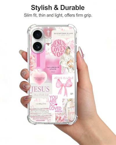 Pink Christian Aesthetic Phone Case Compatible with iPhone 17, Lord Jesus Love Phone Cover for iPhone 17 - color: Pink Christian