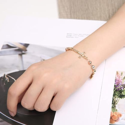 HZMAN Brass Virgin Mary Cross Rosary Bead Bracelet for Women - color: To My Daughter